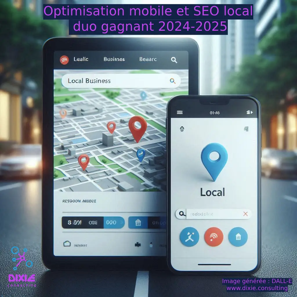 Smartphone affichant une recherche locale à côté d'une tablette montrant un site web responsive