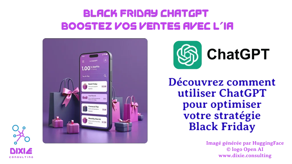 Smartphone affichant l'interface ChatGPT avec des offres Black Friday