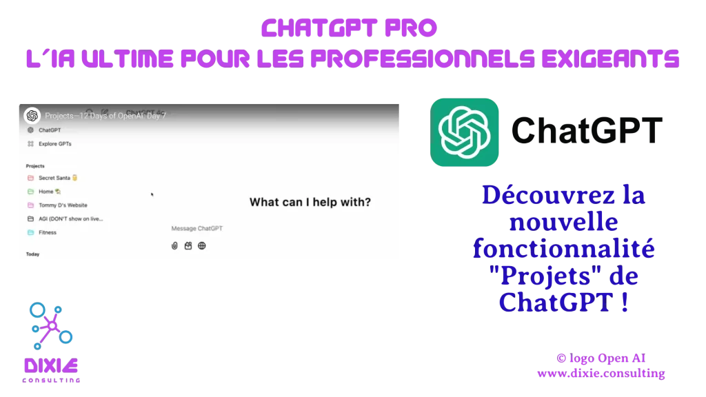 Illustration de l'interface ChatGPT Projets montrant une organisation claire des dossiers et fichiers.